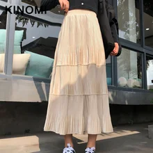 KINOMI, новинка, бархатная юбка миди, модная многослойная Лоскутная трапециевидная эластичная юбка с высокой талией, Осень-зима, плиссированные юбки для женщин