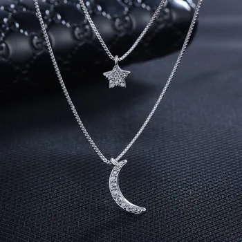 

2020 Moon Star Lab Diamond Pendant Real 925 Sterling Silver Party Wedding Pendants Chain Necklace For Women Bridal Charm Jewelry