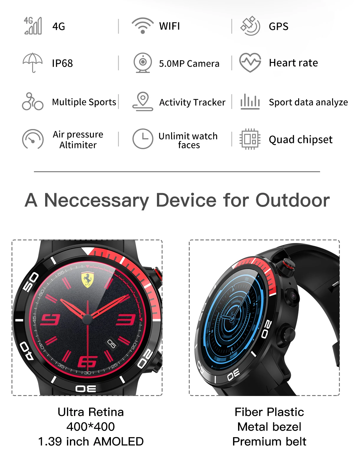 Ainuevo Новые смарт-часы 4G SIM IP68 Водонепроницаемый MTK6739 1 ГБ/ОЗУ 16 Гб/ПЗУ 630 мАч монитор сердечного ритма смартфон для IOS Android