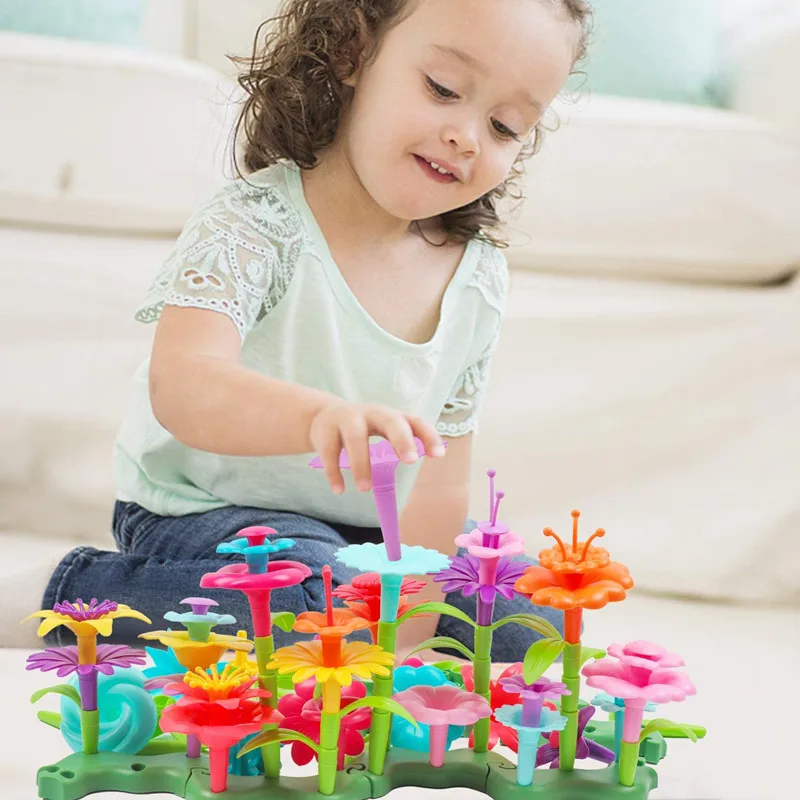 52/109/144pcs Set Girl's Build a Garden Flower Arrangement Toy Assemble Building Blocks DIY Handmade Small plants Gift Toys