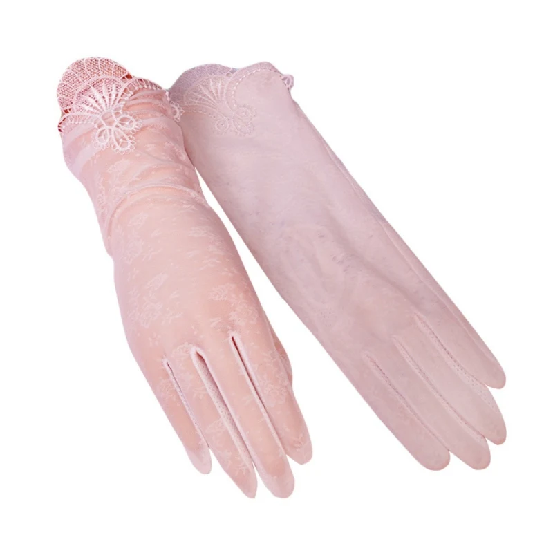 Летние противоскользящие дышащие кружевные перчатки с сенсорным экраном для езды за рулем, женские защитные перчатки от солнца, УФ-защита от солнца, короткие перчатки - Цвет: Розовый