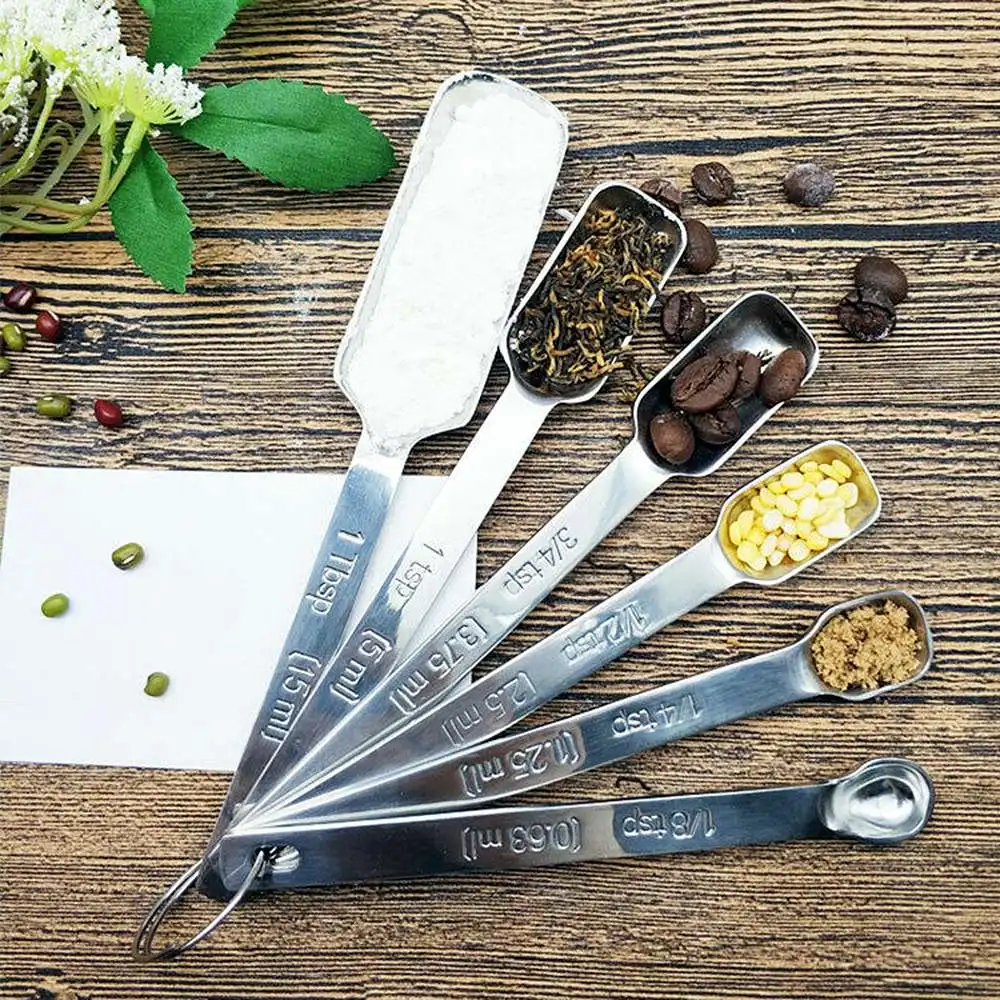 6pcs Measuring Spoons Stainless Steel Seasoning Coffee Tea Measuring Spoons With Scale Bakery Tool Kitchen Supplies