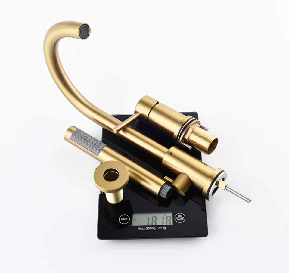 3 Hole Brass Brushed Gold Bathtub Faucet