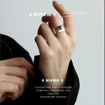 

925 Sterling Silver New Fashion Design Sense Retro Hong Kong Style Heavy Industry Bundy Wide Edition Double Layer Ring for Women