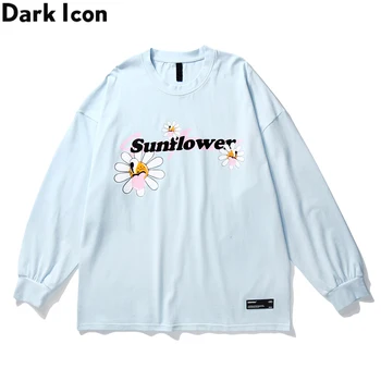 

Dark Icon Sunflower Long Sleeved T-shirt Men Women O-neck Streetwear Loose Men's Tshirts Cotton Tee Shirts