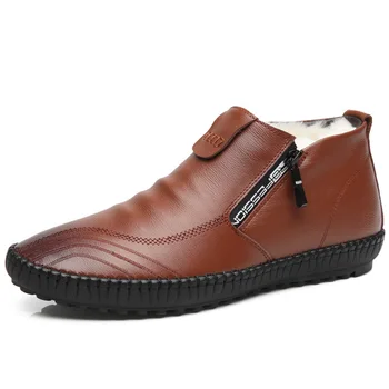 

Fashion Men Boots High Quality Split Leather Ankle Snow Boots Shoes Warm Fur Plush Lace-Up Winter Shoes 2020