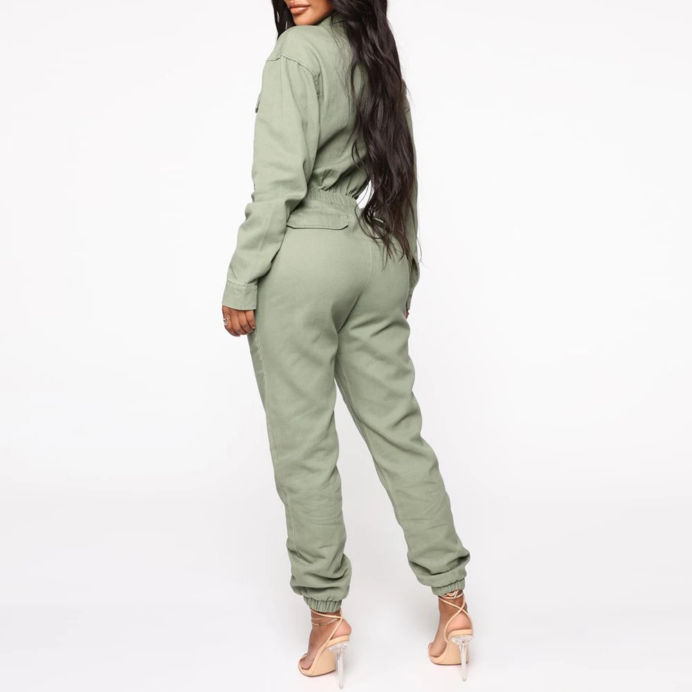Casual Sport Overalls Women Jumpsuit Long Sleeve Belt Rompers Trousers Female Office Lady Fashion  Zipper Playsuit  Streetwear