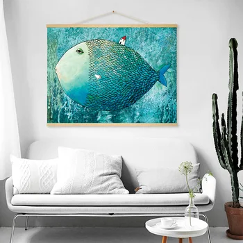 

Nordic Style Small Fresh Fish Animal Canvas Painting Room Decoration Creative Art Picture Wall Home Decor Scroll Framed