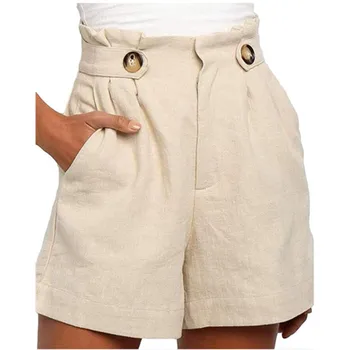 

New wild casual high waist loose cotton linen women's shorts