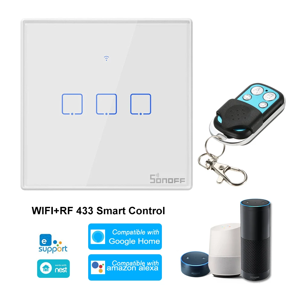 SONOFF T2EU TX Smart Wifi Wall Touch Switch With Border Smart Home 1/2/3 Gang 433 RF/Voice/APP/Touch Control Work With Alexa