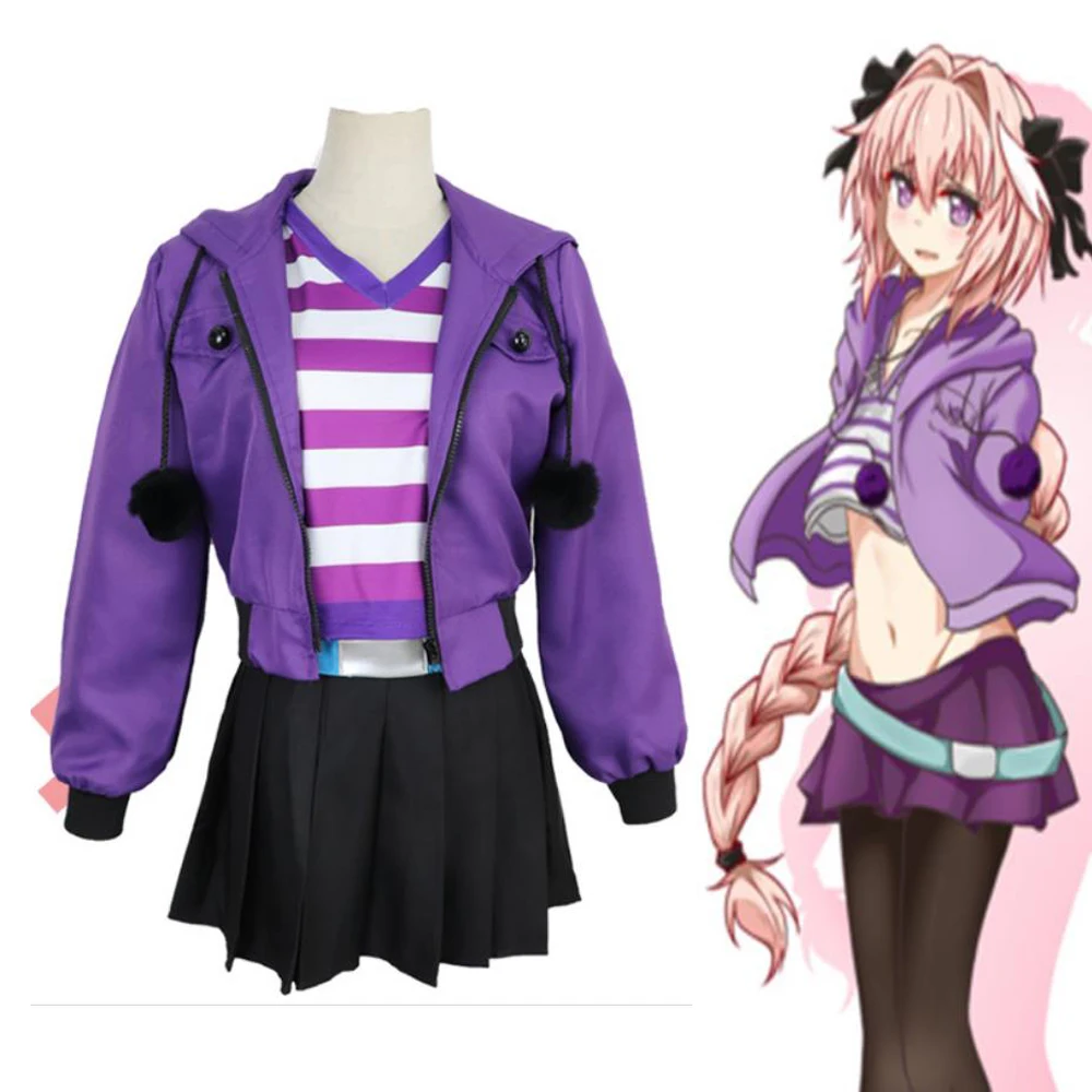 Женский костюм для косплея Fate Apocrypha Astolfo розовый парик фиолетовая куртка юбка