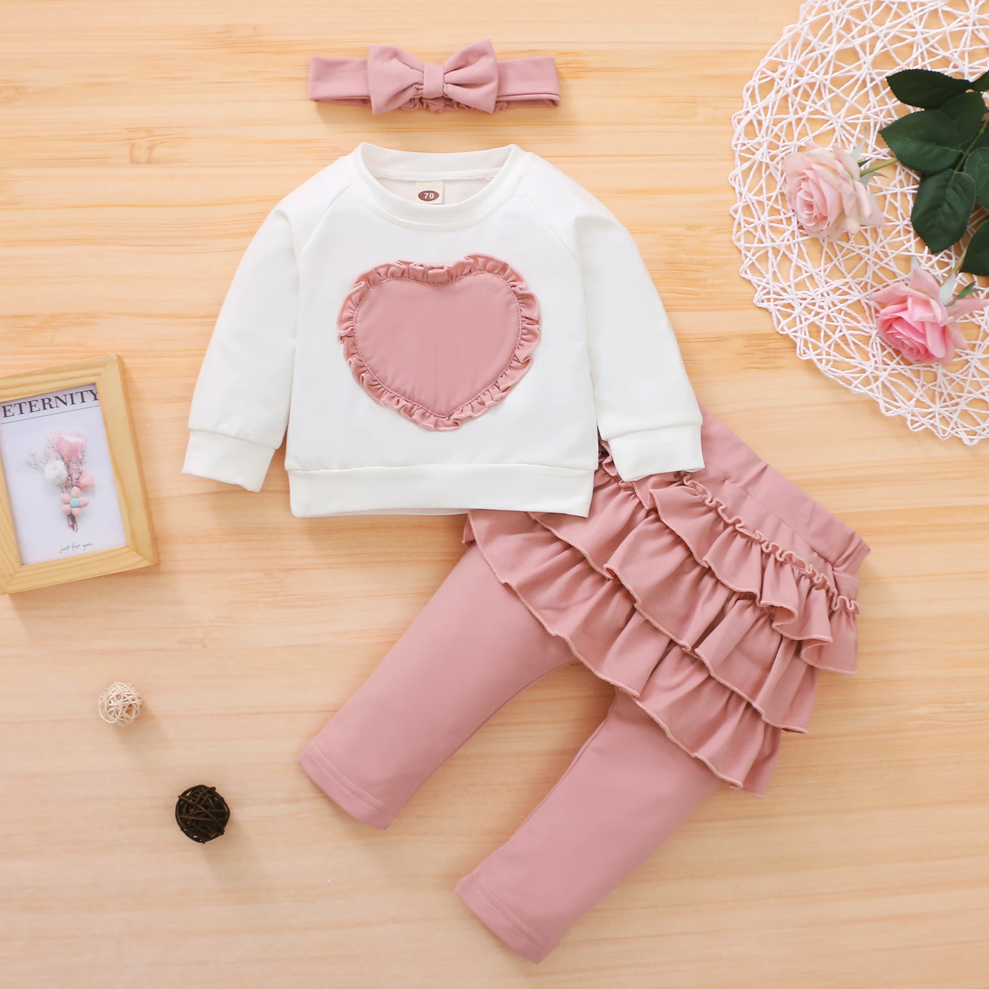 Baby Girl Clothes Set Solid Pink Long 