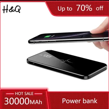 ワイヤレス30000 12000mahパワーバンクデュアルusbミラースクリーンワイヤレス充電器powerbank bateriaの外部ためiphone8 × 三星