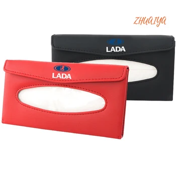 

1set Universal Car Sun Visor Tissue Box Holder PU Leather Tissue Box Cover Case Accessories For LADA logo Priora Sedan sport