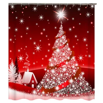 

Christmas Pattern Printing Shower Curtain Waterproof Bathroom Supplies Xmas Decor HFing