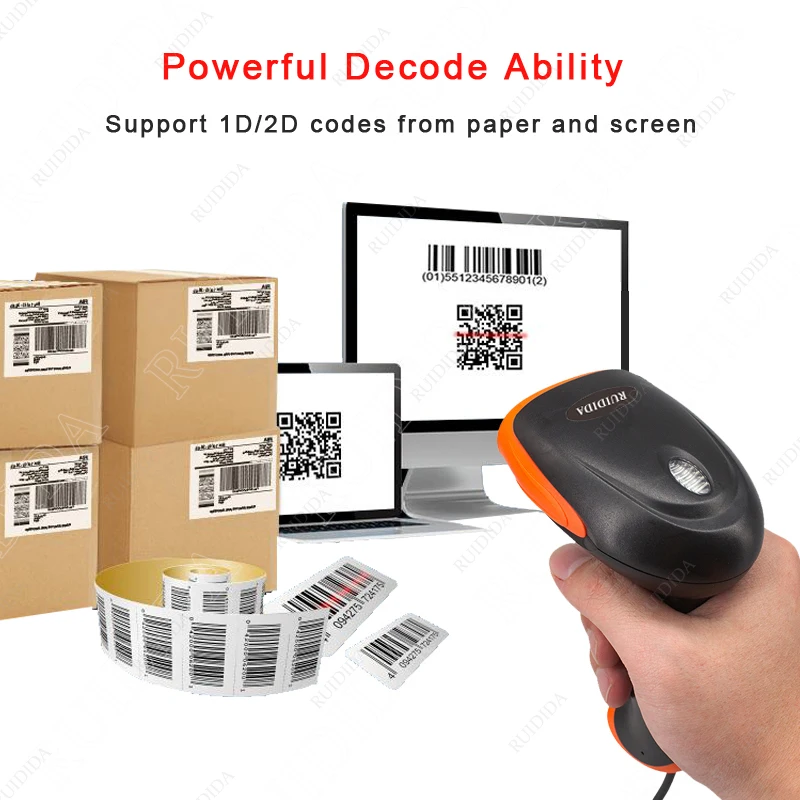 Wired Handheld Bar code Scanner 1D 2D Wireless qr Code Reader Portable Bluetooth Barcod Scanner usb with Stand Datamatrix PDF417 cam scanner