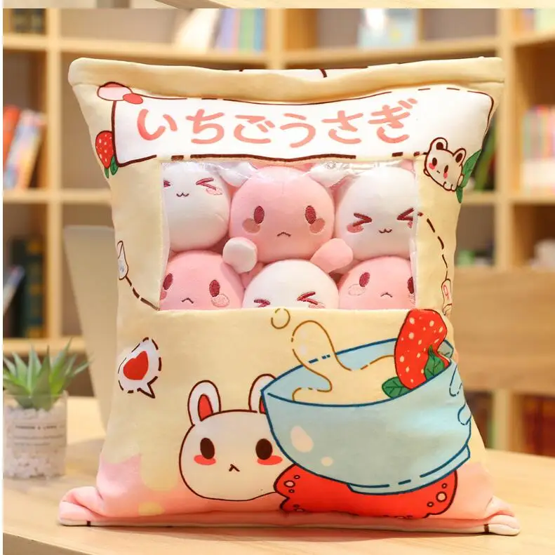 Christmas A Plushie Bag Pudding Toys Mini Animals Doll Sakura Bunny Hamster Penguin Bear Chick Strawberry Dog Cat Pig Plushie