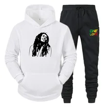 Bob Marley rapper Harajuku Print Hoodie Winter Men and Women Fashion Two-Piece Casual Sports Long-Sleeved Loose Waist Pants Suit