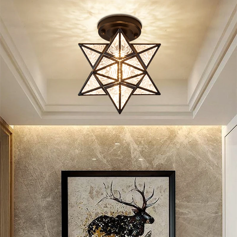 

Винтажная потолочная лампа Hexahedrons со звездами, хрустальные люстры для коридора, геометрическое освещение для балкона, стекло для подъездов к прихожей