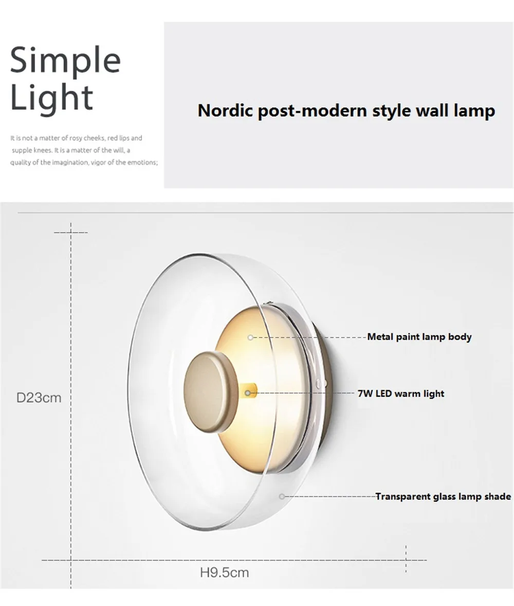 Nordic Design Modern LED Wall Light Loft Decor Sconce Wall Lights Iron Glass Round Bedside Wall Lamp Home Lighting Luminaire (4)