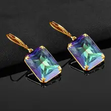 

100% Real 14k Gold Dangle Earrings For Women 925 Sterling Silver Mystic Topaz Long Earrings Charms Luxury Fine Jewelry