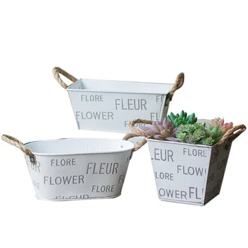 

3 Pcs Simple Iron Succulent Flower Pot Flower Bucket Set Combination Plant Flower Holder for Home Garden (White)