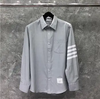 

2020 Fashion TB THOM Brand Shirts Men Slim Gray Long Sleeve Casual Shirt Thin Turn Down Collar Oxford Solid Men's Clothing