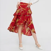 Плиссированная юбка миди с принтом, женские юбки с высокой талией, летняя элегантная женская юбка-Русалка