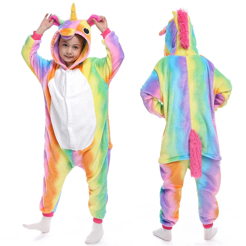 Kids Pajamas Unicorn Pajamas For Children Animal Flannel Cartoon Blanket Costume Winter Boy Girl Leopard Print Licorne Onesie