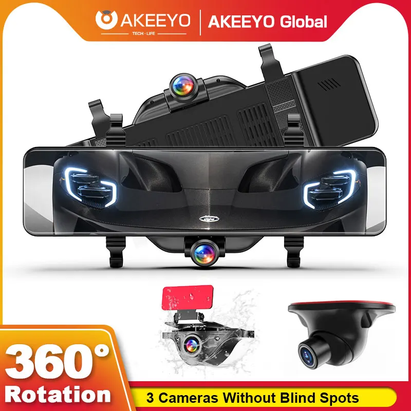 Зеркало-видеорегистратор AKEEYO 360 ° 3 камеры 11 26 P GPS | Автомобили и мотоциклы