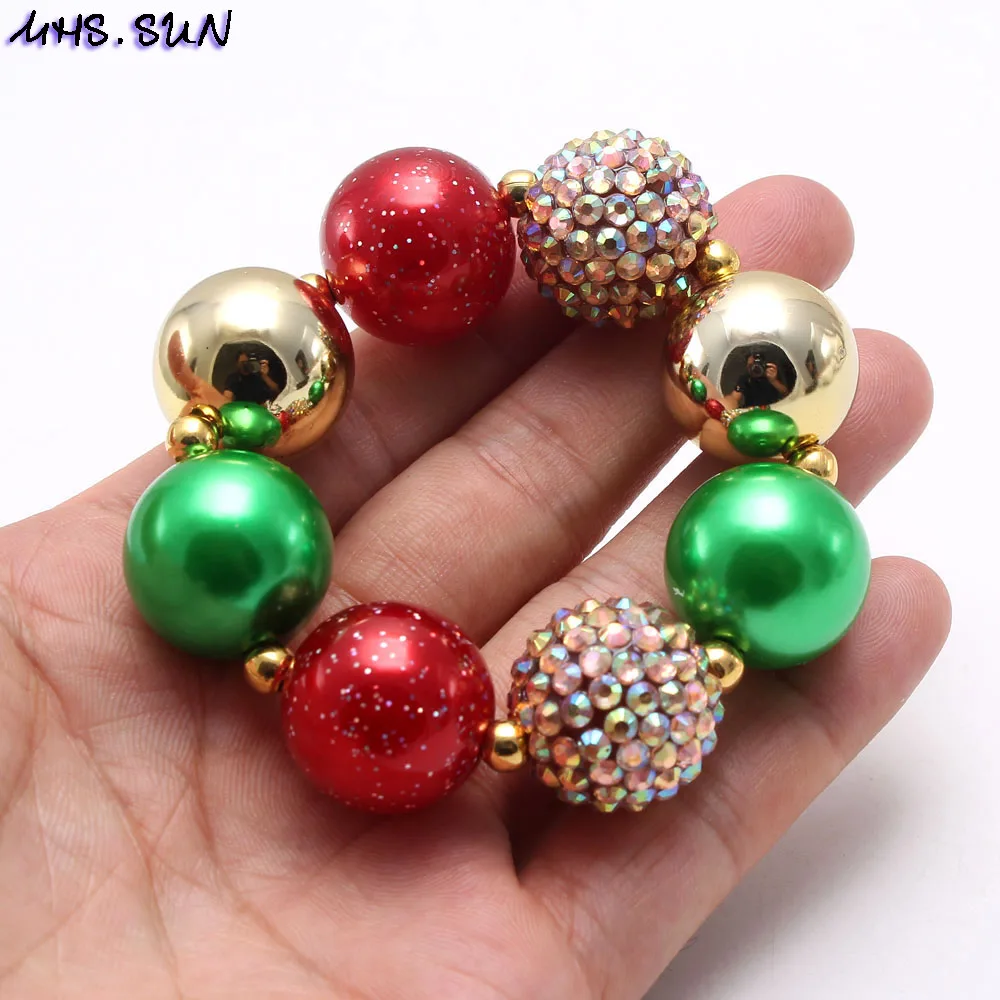 MHS. SUN, Рождественская бижутерия для детей, массивное ожерелье из бисера, браслет для девочек, детский массивный Ювелирный Комплект из жевательной резинки, детский праздничный стиль