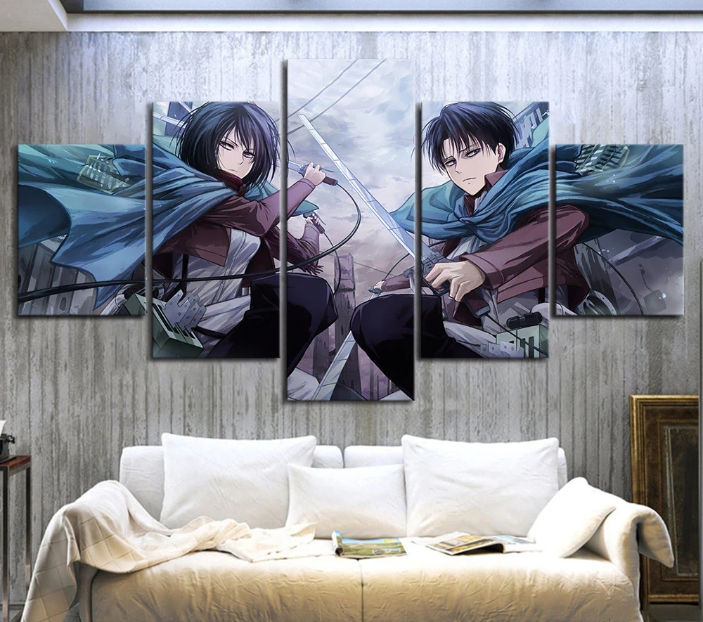 decoración de dormitorio 30 x 45 cm Póster de anime Attack on Titan de lona regalo marco1 oficina deportes habitación paisaje 
