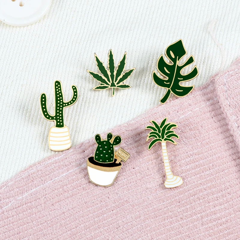 Lovely Badge Plant Potted Collar Shoe Lips Enamel Brooch Coconut Tree Cactus Leaves Decorative Clothing Cartoon Pins Badge
