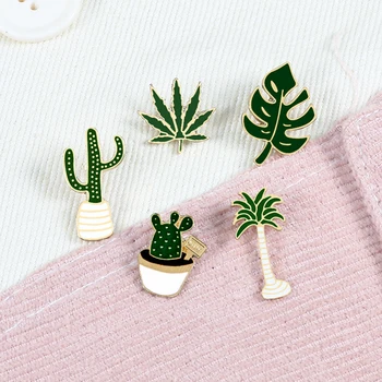 Lovely Badge Plant Potted Collar Shoe Lips Enamel Brooch  Coconut Tree Cactus Leaves Decorative Clothing Cartoon Pins Badge