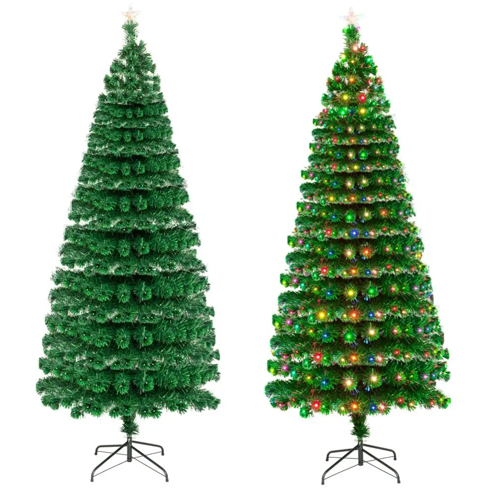 

7.5FT LED Glowing Christmas Tree With Colorful 260PCS LED Lamps 260 Branch Green PVC Leaves Christmas Party Decoration Xmas Tree