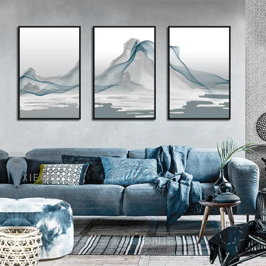 

Landscape Line Art Simplicity Abstract New Chinese Decorative Painting Canvas Hanging Wall Posters for Living Room Bedroom