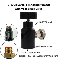 New Paintball PCP Remote Hose UFA Universal Fill Adapter CO2 HPA Adapter On/Off With Vent  Bleed Valve ASA Large Knob (BLACK)