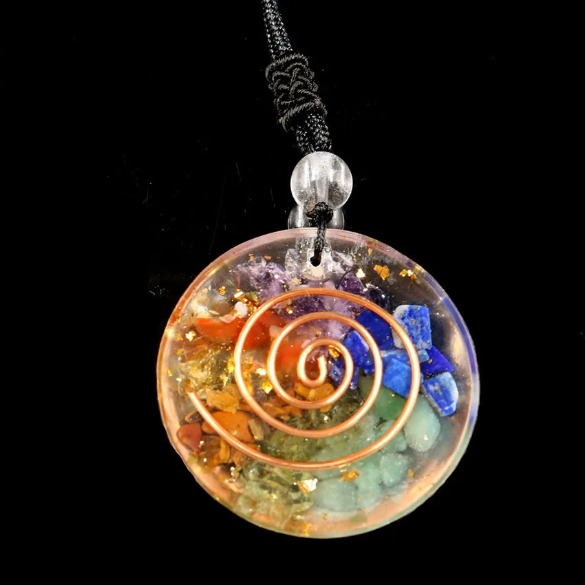 Round Orgone 7 Chakra Rainbow Crystal pendant for Strengthen Immune System Heart Self Confidence Positivity Emotional Body Puri | Украшения
