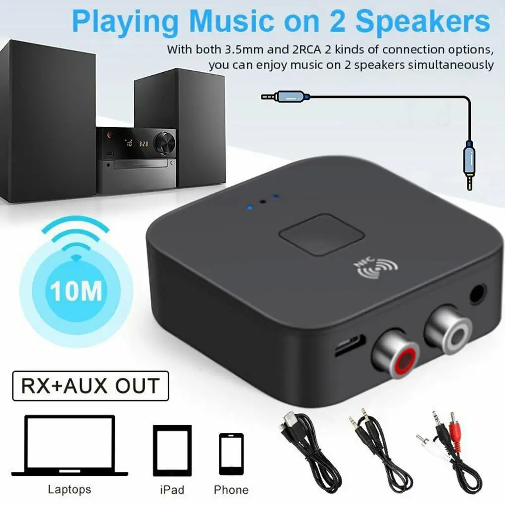 Bluetooth 5.0 RCA Audio Receiver APTX 3.5mm AUX Jack Music Wireless Bluetooth Adapter With NFC for Car TV Computer Speakers 1