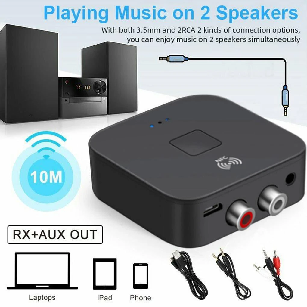 RCA Audio Receiver AUX Jack Wireless Adapter for Car Bluetooth 5.0 Transmitter Receiver 3 in 1 Bluetooth Adapter 3.5mm AUX RCA Optical USB for Wireless HiFi Stereo Audio Music