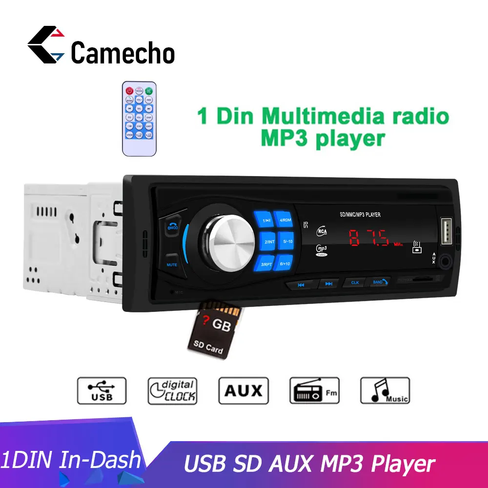 Camecho 1DIN In-Dash автомагнитолы Стерео FM AUX вход 12 в цифровой Bluetooth Авторадио автомобильный MP3 мультимедийный плеер дистанционное управление