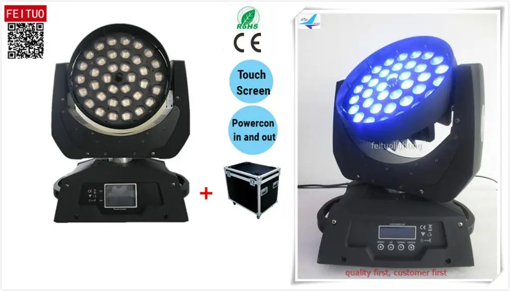 E-10pcs с Чехол беспроводной DMX Многоцветный 36x15 Вт RGBWA Led Moving Head Zoom сценическое освещение