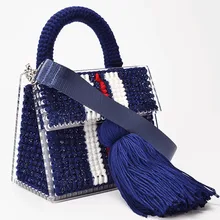 Это роскошная Роскошная Очаровательная Женская сумка 0711 известный дизайнер красочная полоса сшивание акриловая ручная вязка шерстяная сумка через плечо