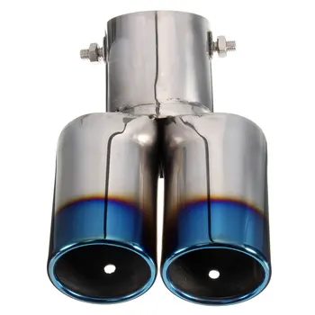 

Universal Car Auto Grilled Blue Curved Tail Stainless Steel Muffler Exhaust Pipe Double Twin Tip For KIA for Ford for Honda