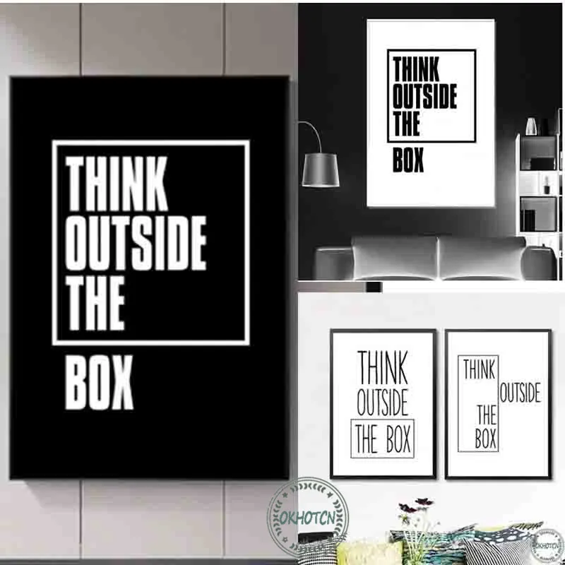 Картина на холсте с надписью Think Out The Box Вдохновляющие мотивирующие черная