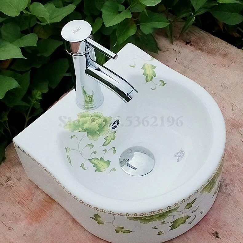 Taiwan Basin One Small Balcony Wash Basin Small Family Ceramic Floor-to-ceiling Wash Basin Bathroom Corner Hanging Basin
