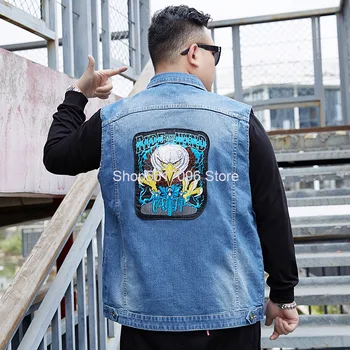 

Big Size Men's Wear Elastic Force Cowboy Waistcoat Plus Fat Plus Cowboy Shirt Fat Man Embroidery Top Vest Sleeveless Coat