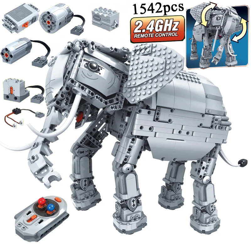 

MOC Elephant Animals Remote Control 2.4GHz Technic with Motor Box 1542pcs Building Blocks Bricks legoingly Creator Toys for Kids