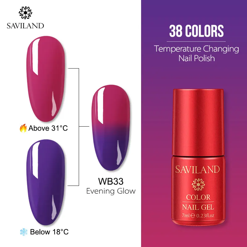 Saviland 7 мл Тепловая температура изменение УФ-гель для ногтей изменение настроения Хамелеон Гель лак для ногтей цветной гель лак - Цвет: 7ml WB33