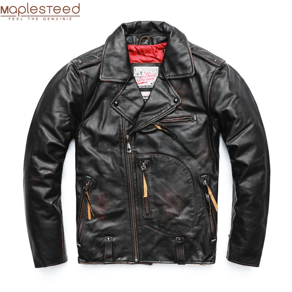 Мужская винтажная кожаная куртка пилот MAPLESTEED красно коричневая мотоциклетная из